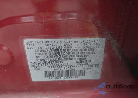 2018 Nissan Versa 1.6 Sv from USA, damaged, VIN 3N1CN7AP5JL826501